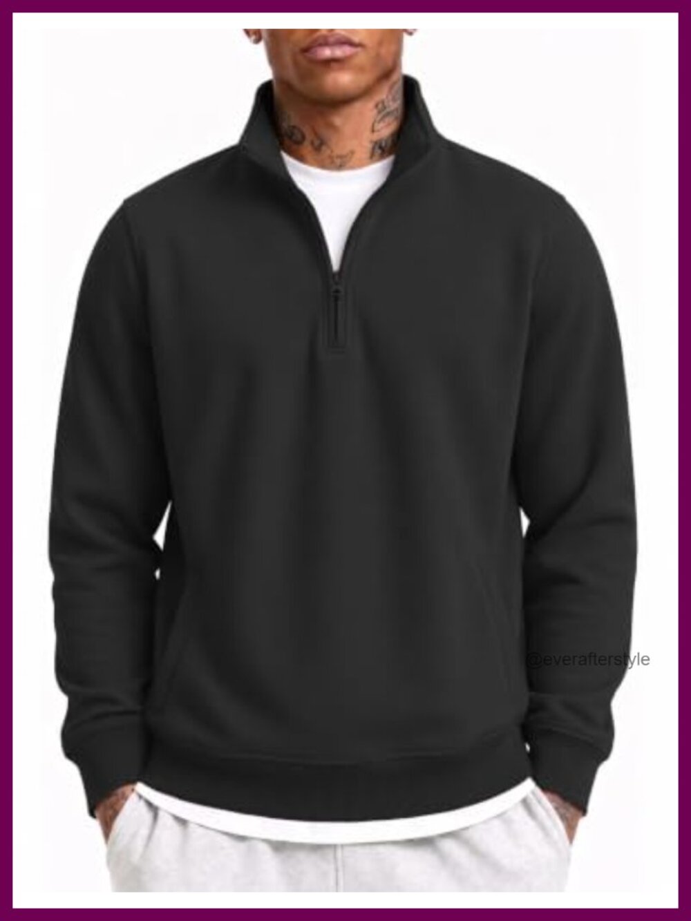 Quarter Zip Pullover Mens Cotton Fleece Lined Sweatshirt Casual Kangaroo Pocket